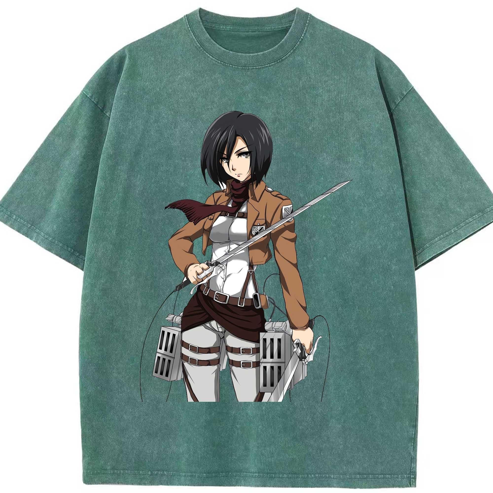 （画像用） 進撃の巨人 ミカサ·アッカーマン Attack on Titan Mikasa Ackerman 綿100% ヴィンテージ風 半袖Tシャツ（フロントプリント）